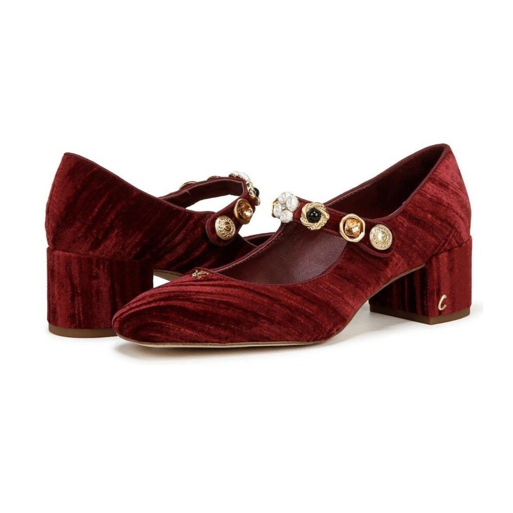 Mary Jane Deep Red Velvet Heels